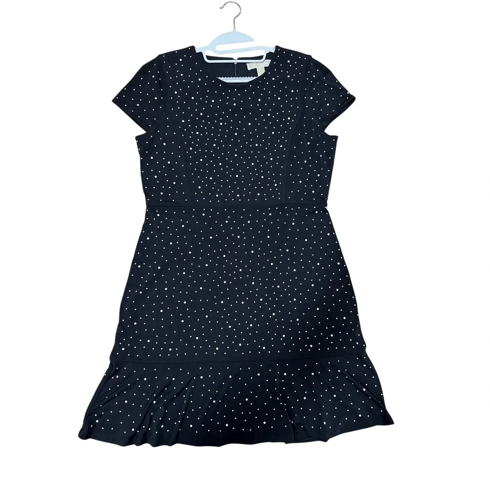 Michael Kors Black Floral Polka Dot Ruffle Hem‎ Dress Women Size L Chic  Party